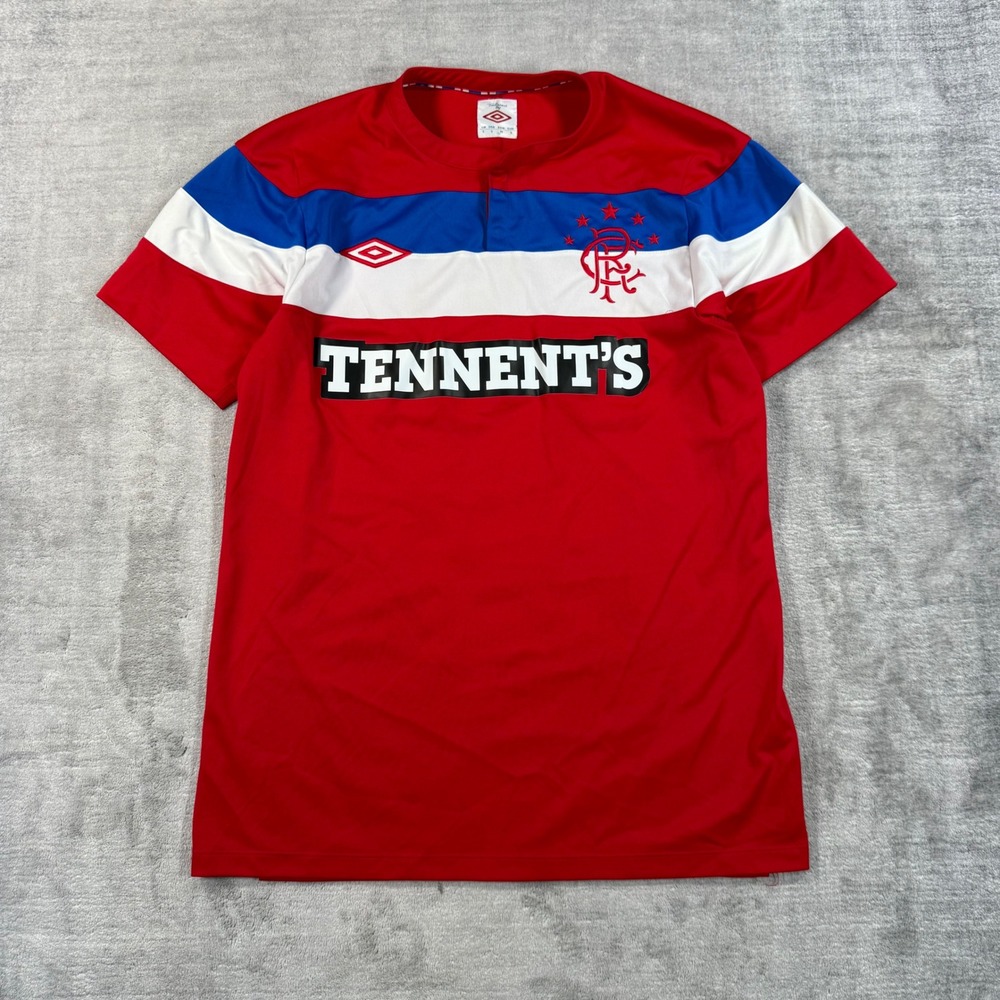 Umbro Jersey Mens Small Red Glasgow Rangers FC Tennent's Soccer Shirt Scottish
